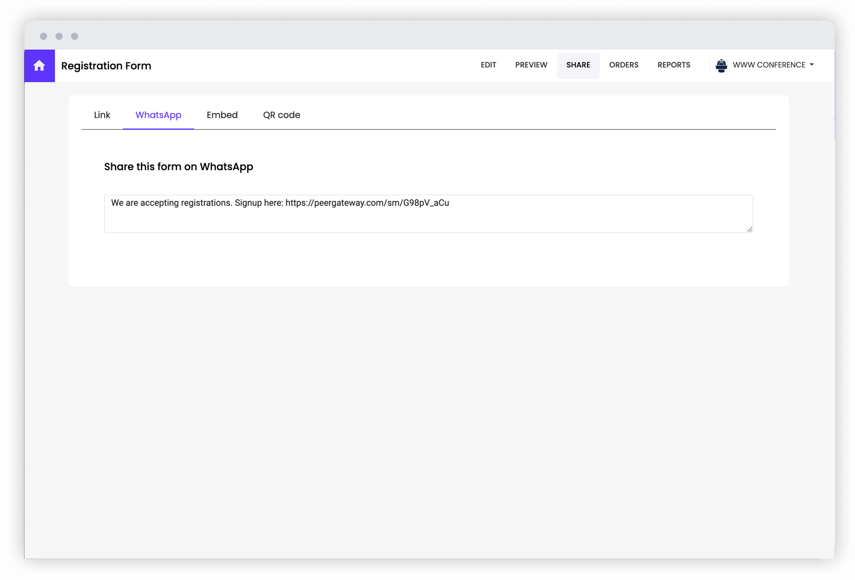 Send a WhatsApp message with your form link to collect responses