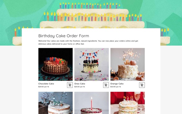 Birthday cake order form