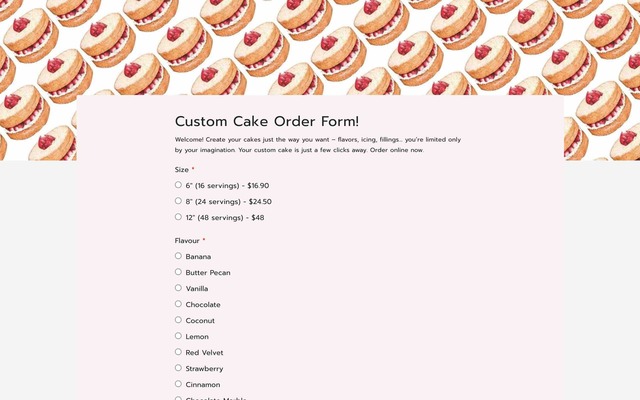Custom Cake Order Form Template For WhatsApp