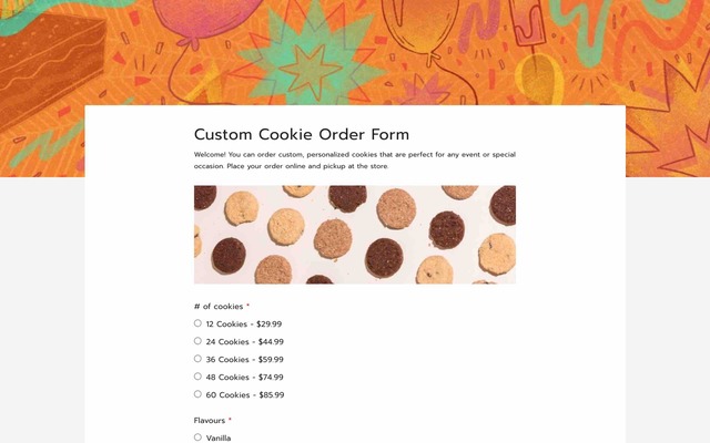 Custom cookie order form